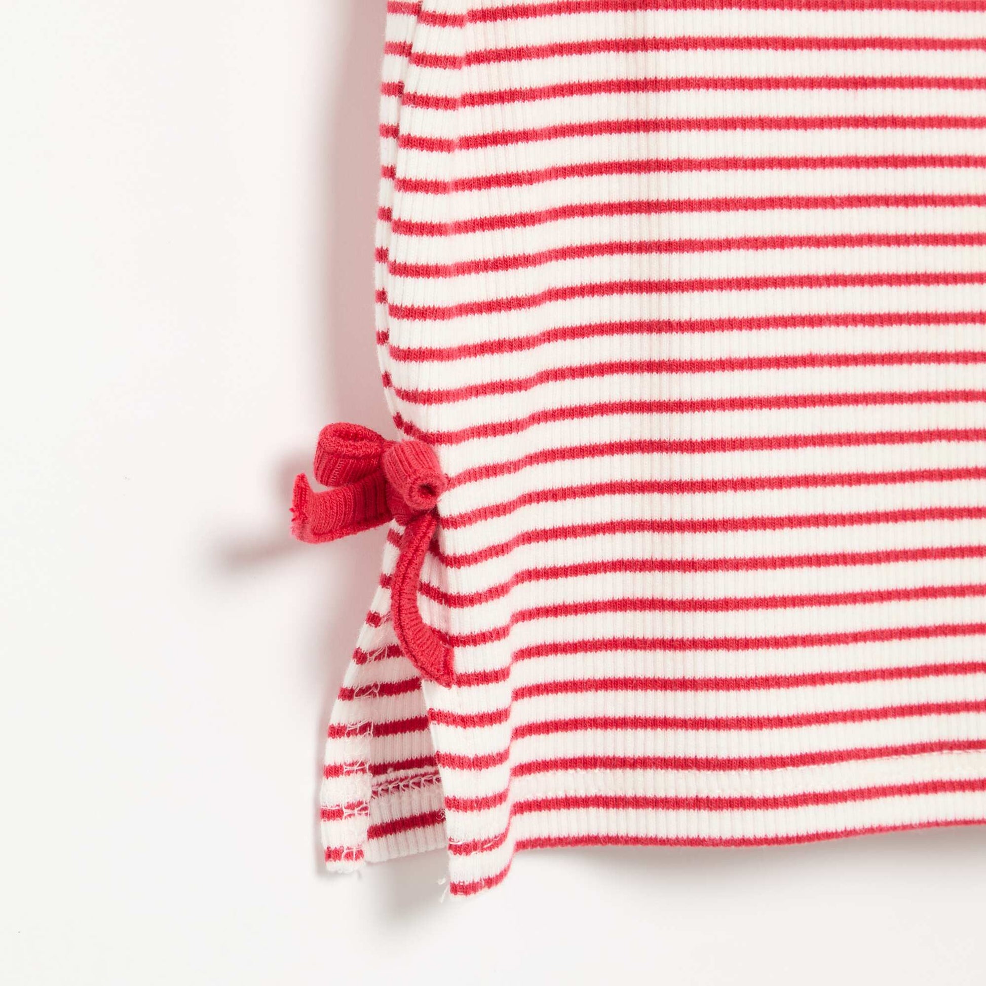Striped Short-Sleeved T-Shirt with Bows RED