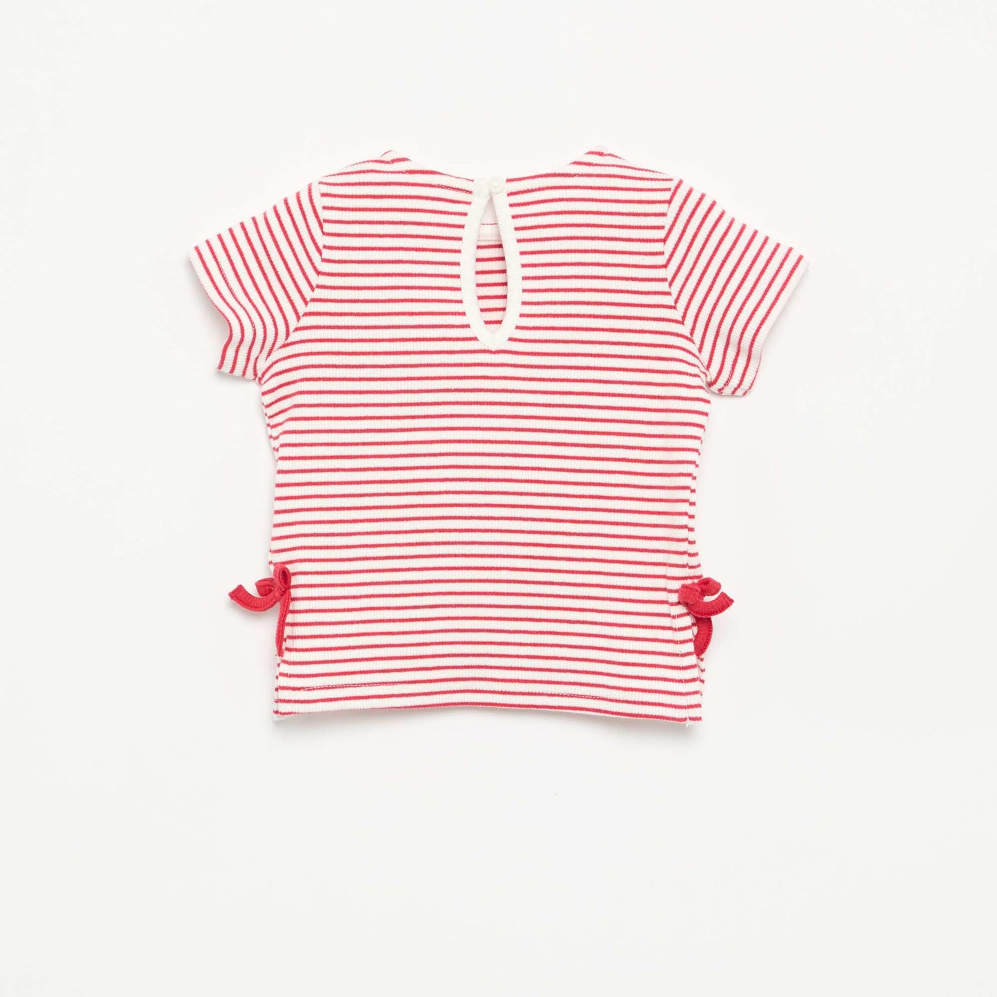Striped Short-Sleeved T-Shirt with Bows RED