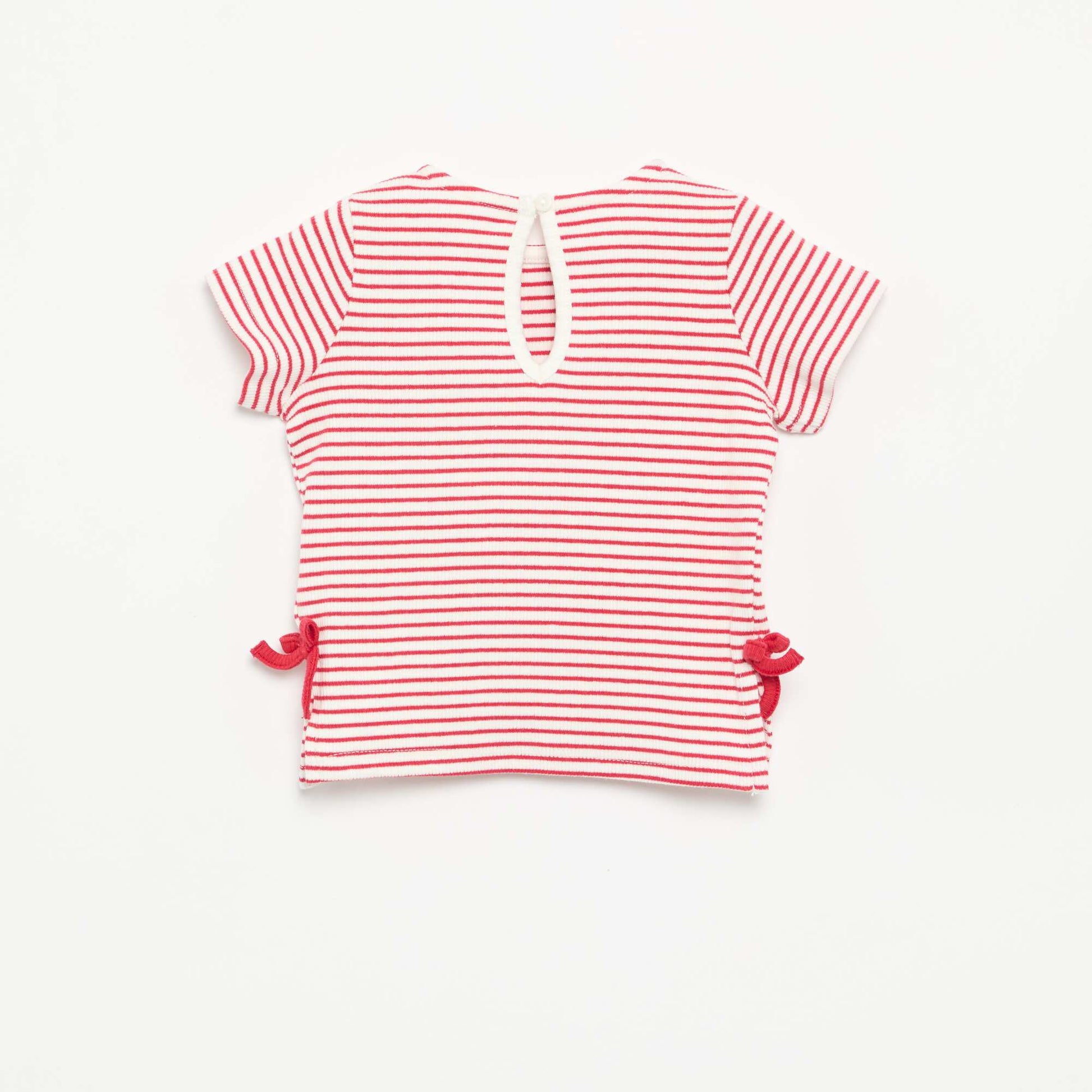 Striped Short-Sleeved T-Shirt with Bows RED