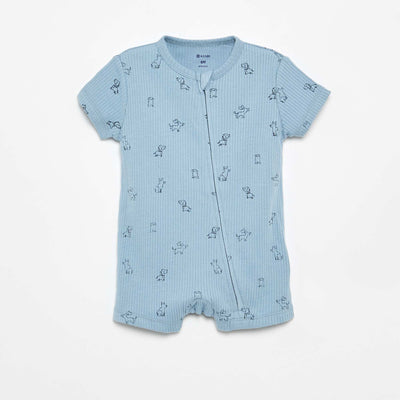 Short Ribbed Knit Sleepsuit BLUE