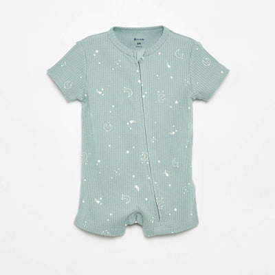 Short Ribbed Knit Sleepsuit BLUE
