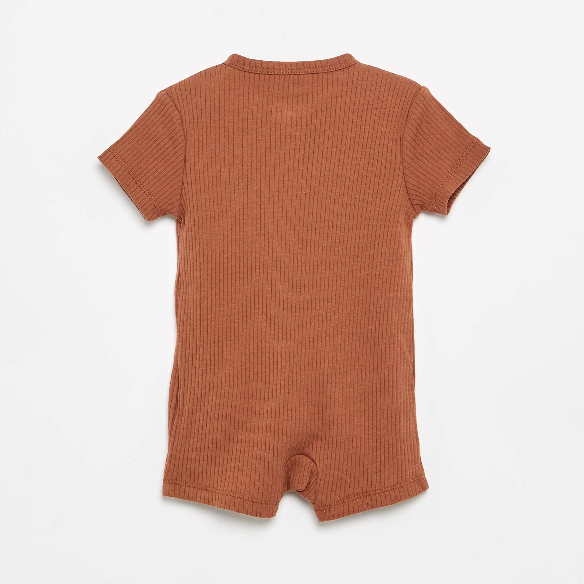 Short Ribbed Knit Sleepsuit BROWN