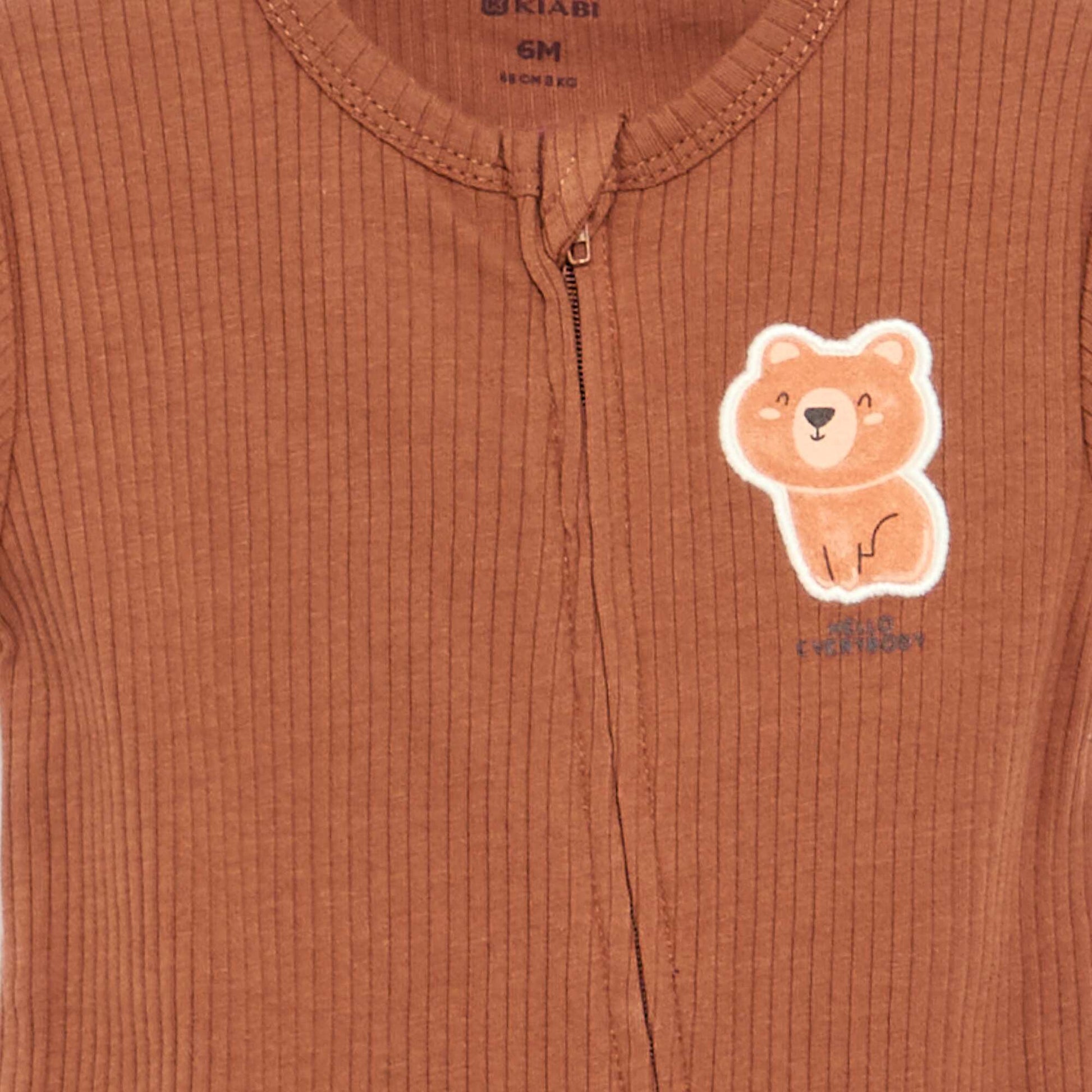 Short Ribbed Knit Sleepsuit BROWN