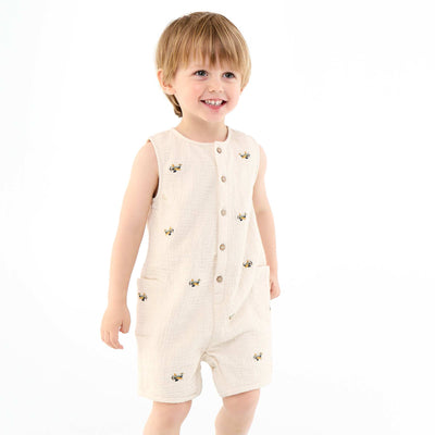 Sleeveless Cotton Gauze Romper BEIGE