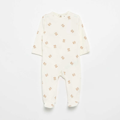 Cotton Jersey Teddy Bear Sleepsuit WHITE