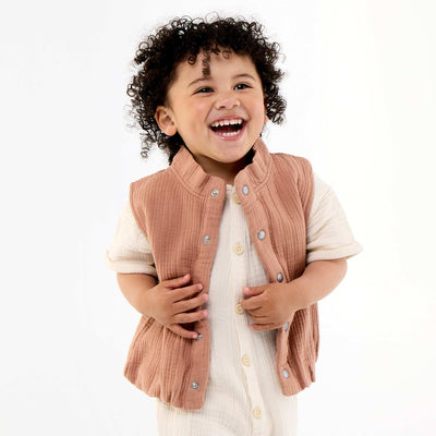 Sleeveless Double Cotton Gauze Vest BROWN