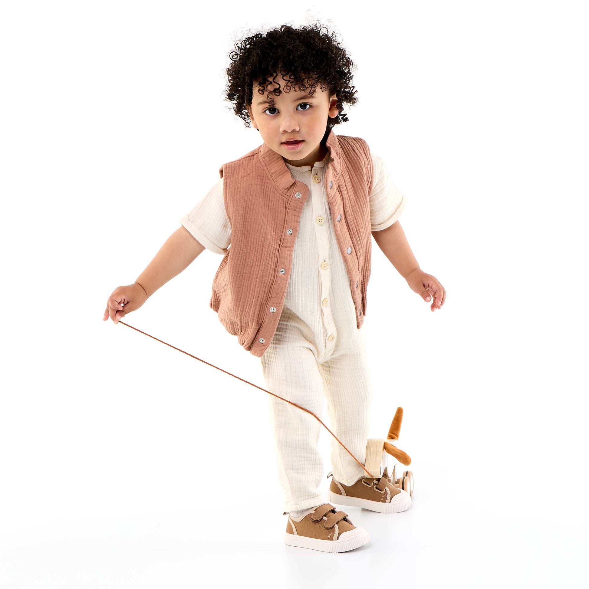 Sleeveless Double Cotton Gauze Vest BROWN
