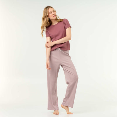 Ribbed Knit Pajama Pants LIGHT BROWN