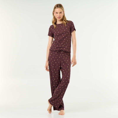 Ribbed knit pajama pants DARK BROWN