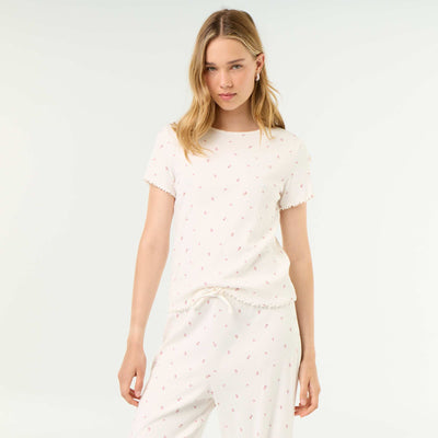 Ribbed Knit Pajama T-Shirt WHITE