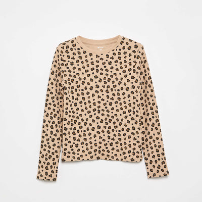 Long-sleeved ribbed knit T-shirt BEIGE