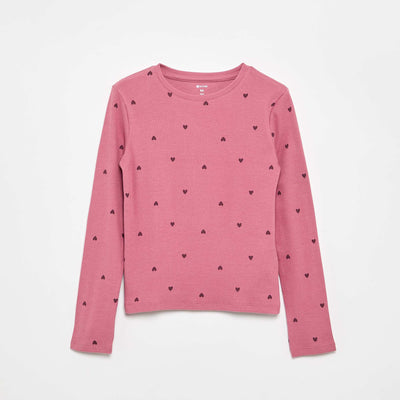 Long-sleeved ribbed knit T-shirt PINK