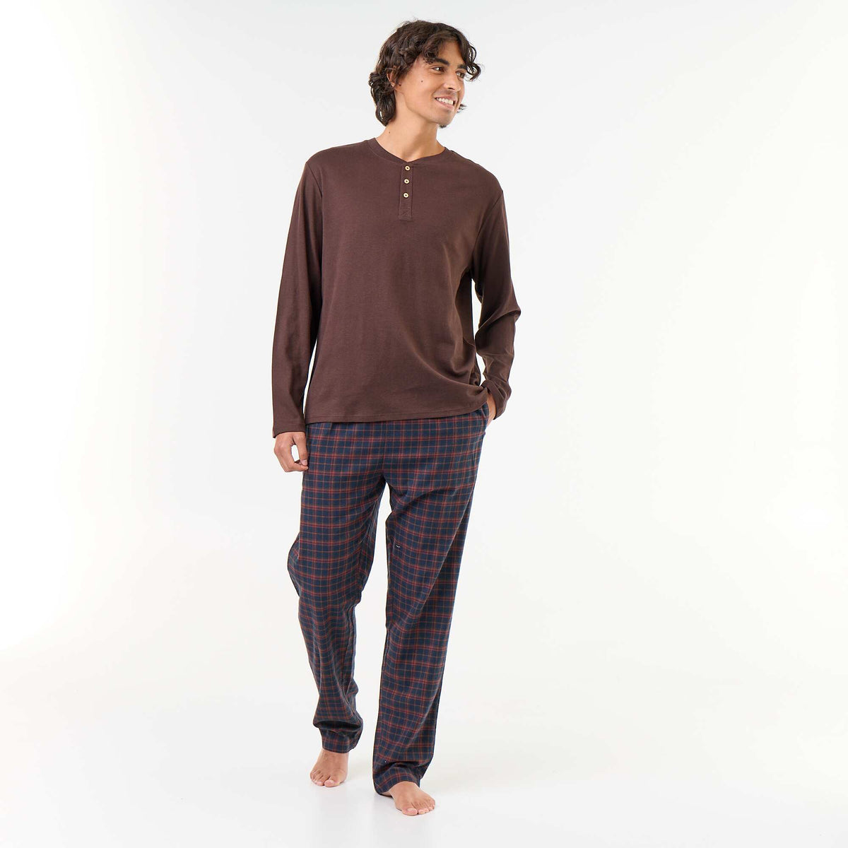 T-shirt + Flannel Trousers Pajama Set - 2 Pieces BROWN