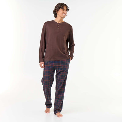 T-shirt + Flannel Trousers Pajama Set - 2 Pieces BROWN