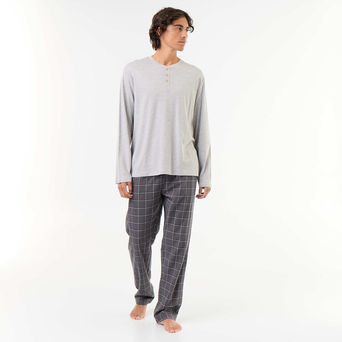 T-shirt + Flannel Trousers Pajama Set - 2 Pieces GREY