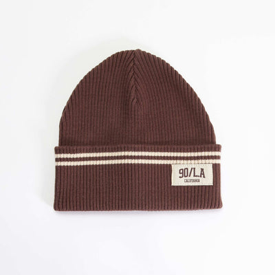 Striped Beanie with Fold-Over Cuff BROWN