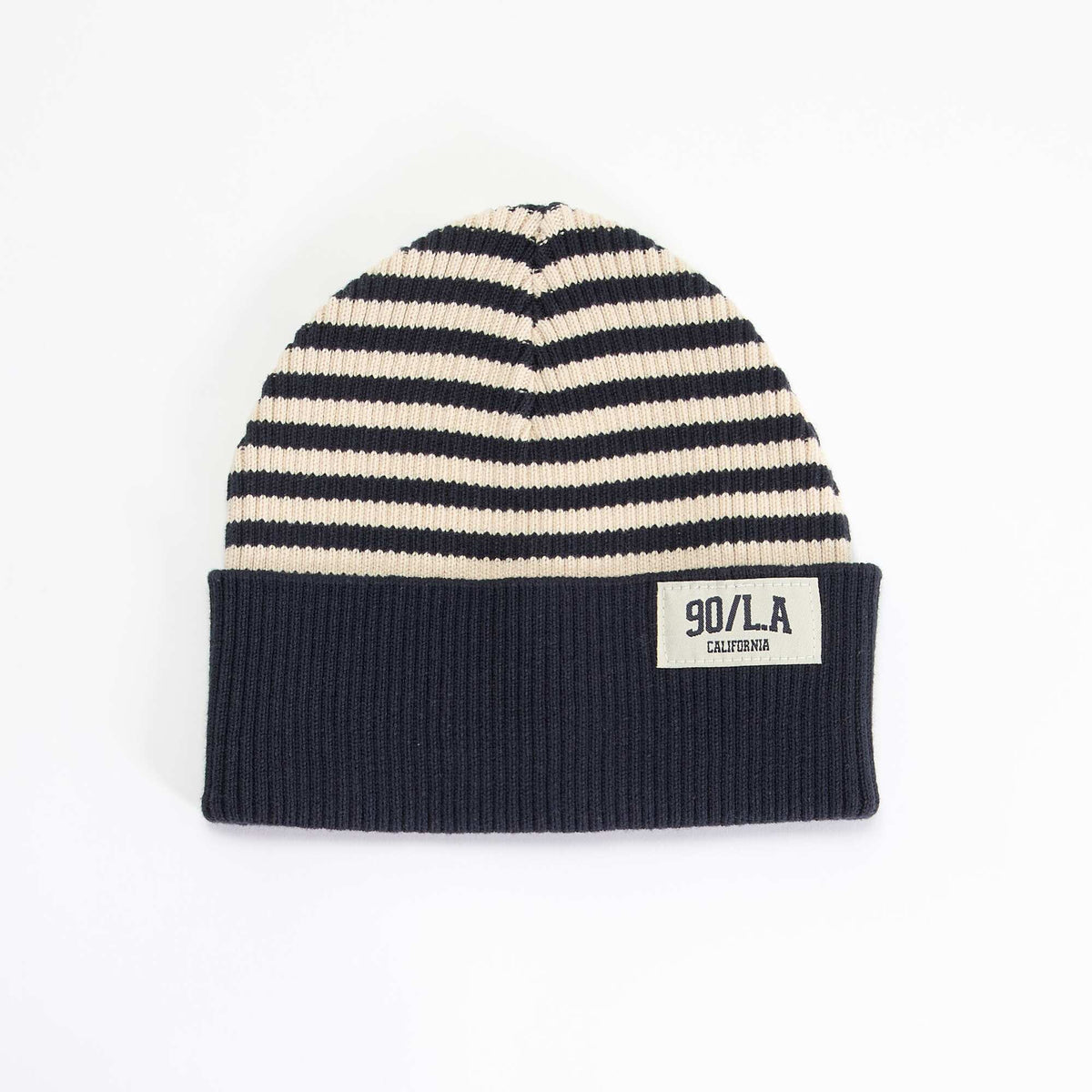 Striped Beanie with Fold-Over Cuff BLUE