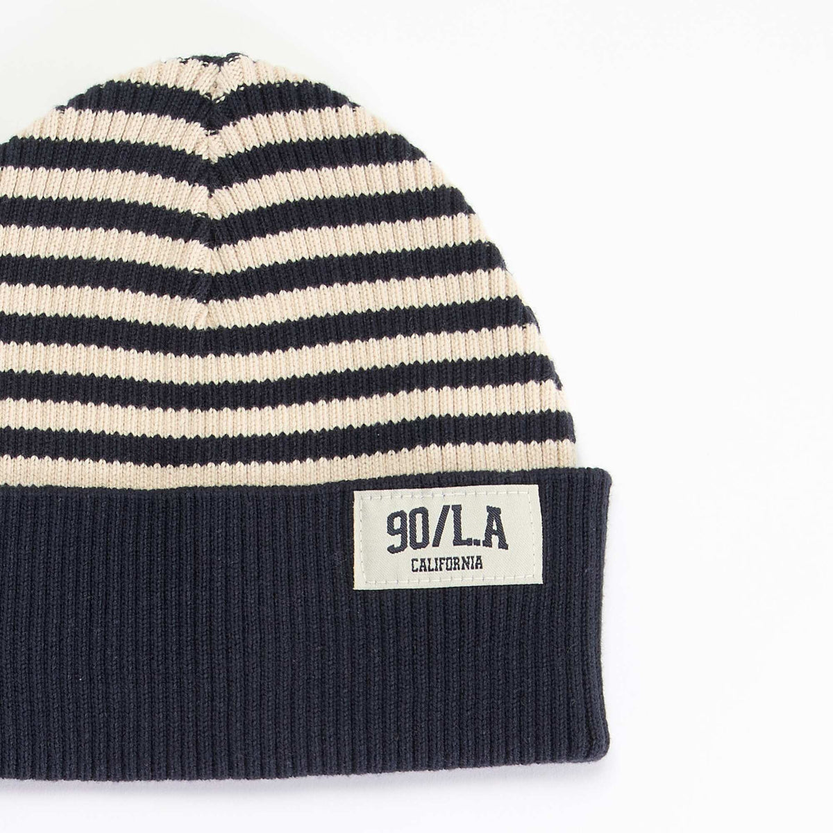 Striped Beanie with Fold-Over Cuff BLUE