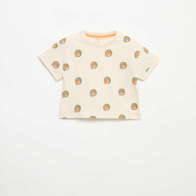 Short-sleeved printed T-shirt BEIGE