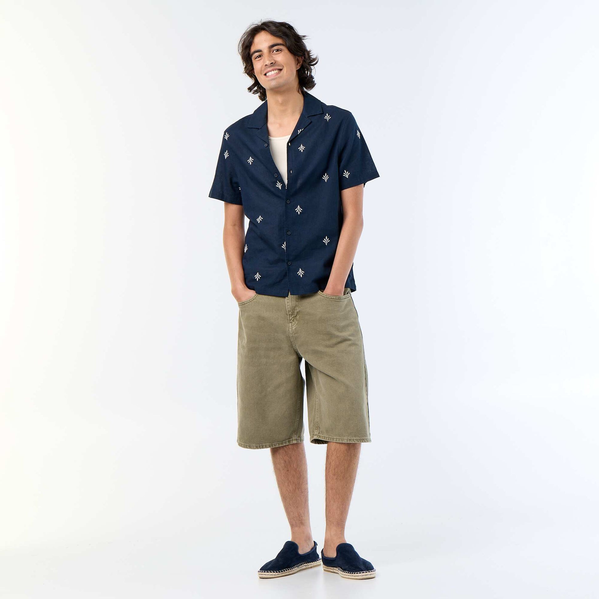 Embroidered Short-Sleeved Shirt BLUE