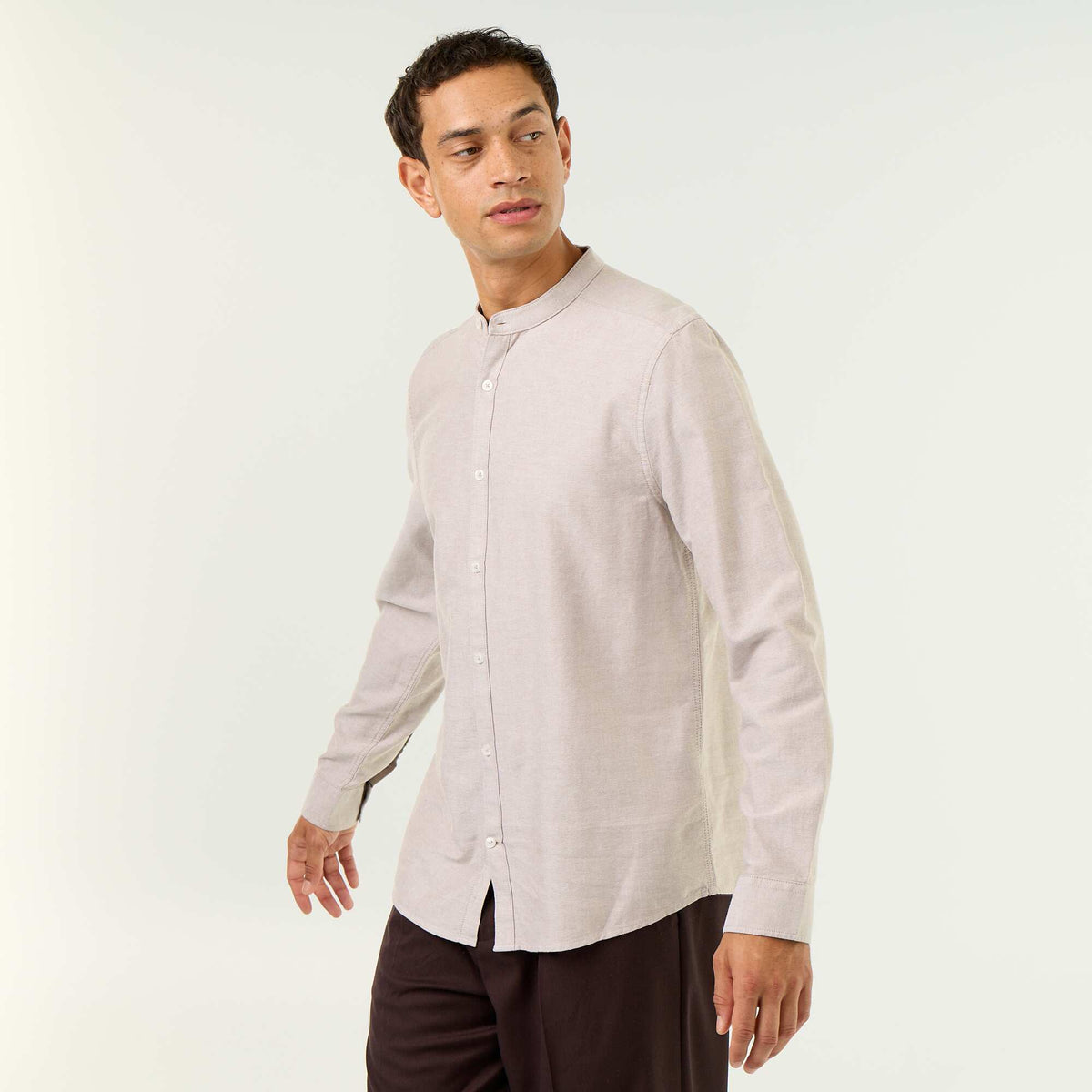 Plain Mao Collar Shirt BEIGE