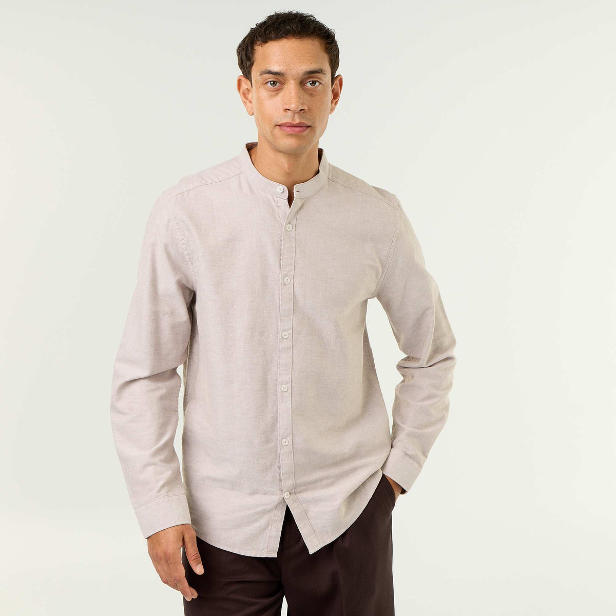 Plain Mao Collar Shirt BEIGE