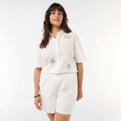 Openwork Patterned Cotton Shorts WHITE