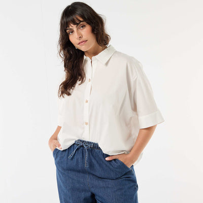 Satin shirt with starfish buttons WHITE