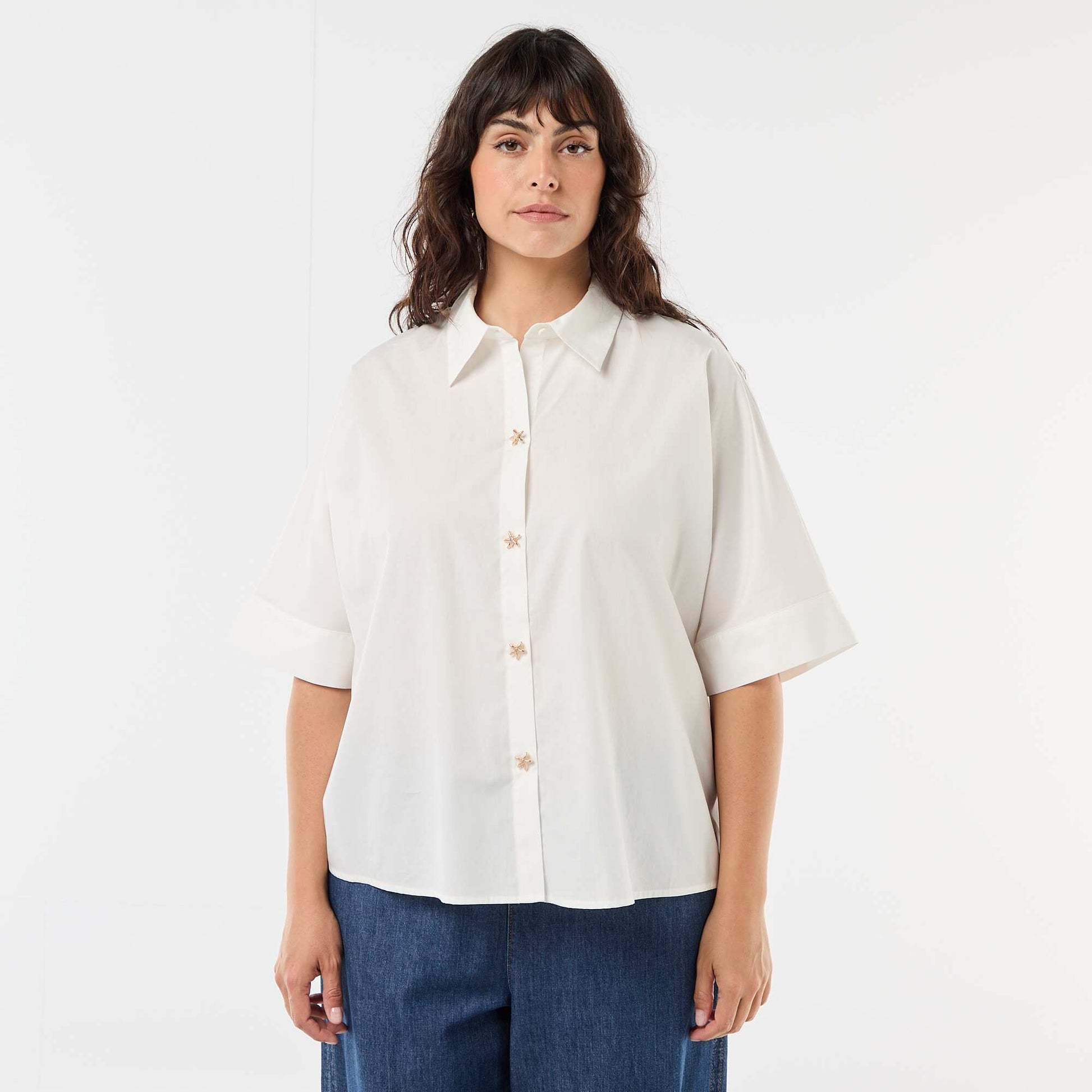 Satin shirt with starfish buttons WHITE