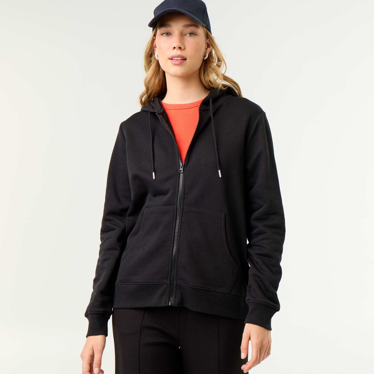 Lightweight hooded zip-up French Terry sweatshirt BLACK