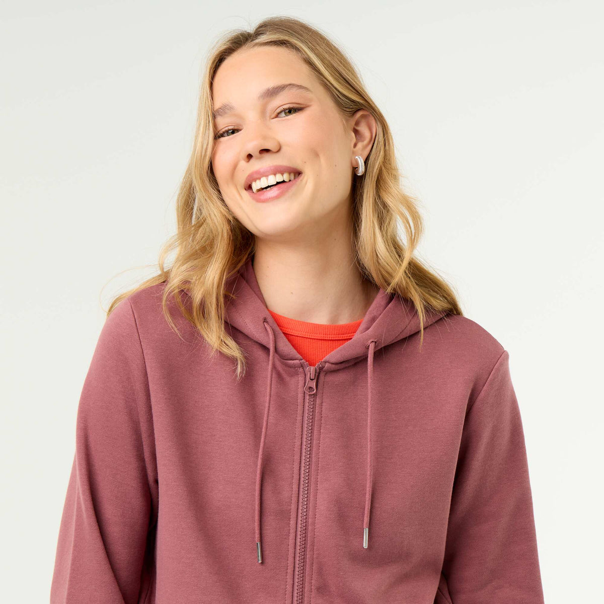 Lightweight hooded zip-up French Terry sweatshirt PINK