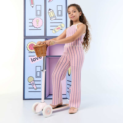 Crochet-effect striped knit pants PURPLE