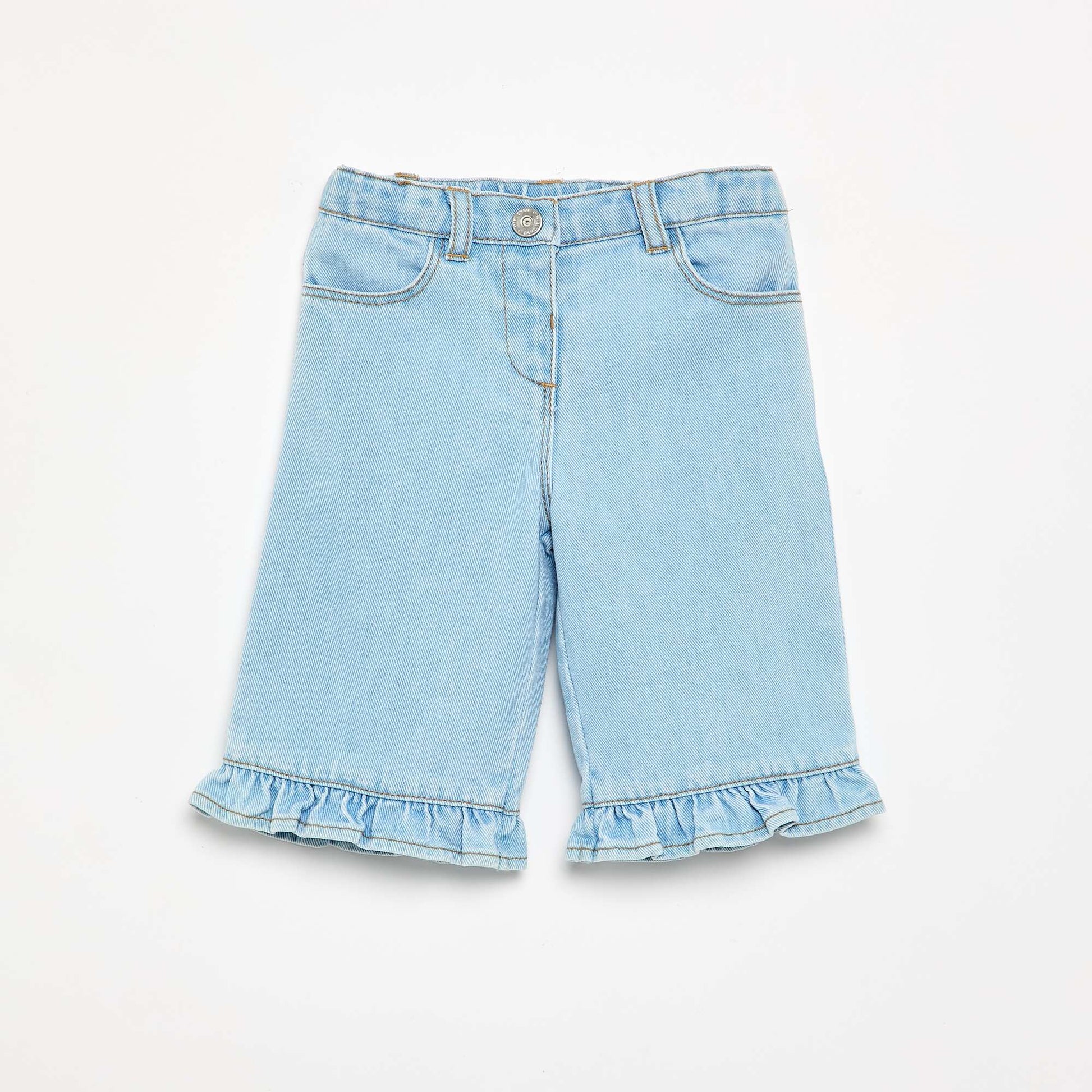 Wide-leg denim pants with ruffles BLUE