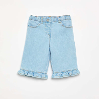 Wide-leg denim pants with ruffles BLUE