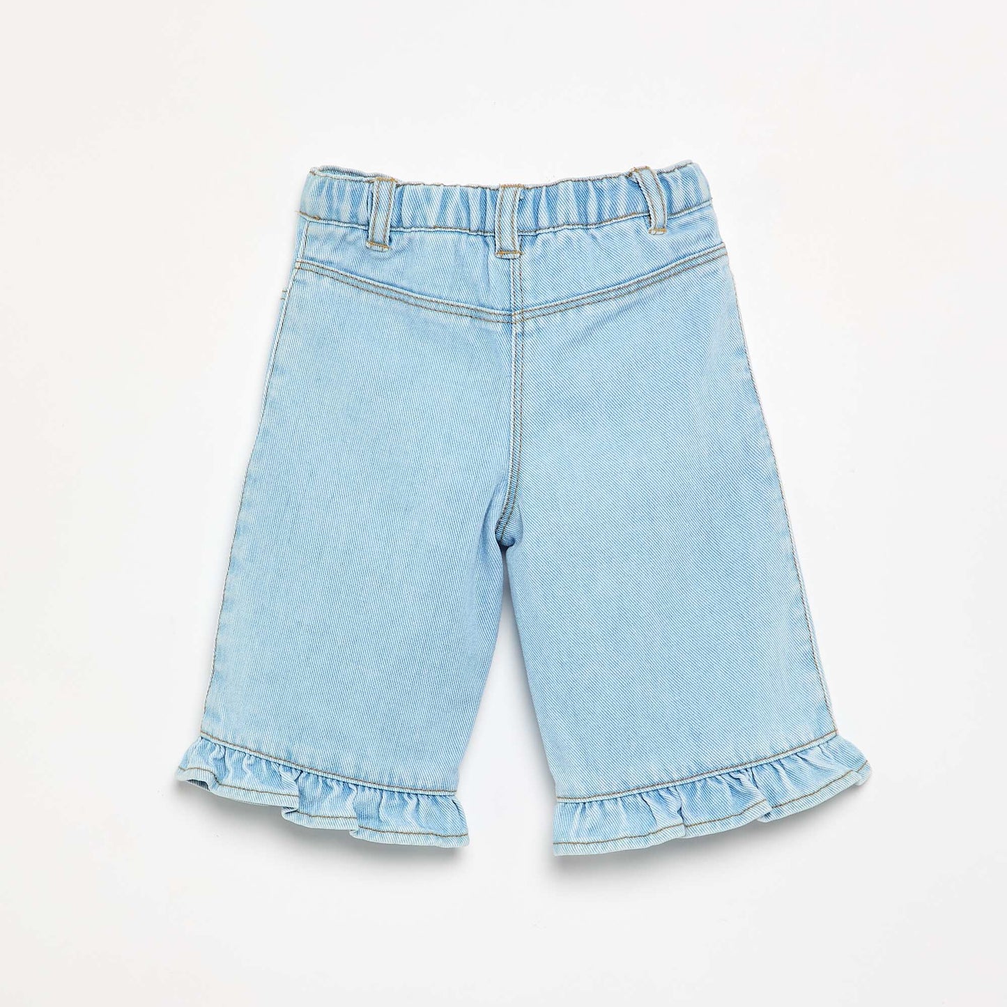 Wide-leg denim pants with ruffles BLUE