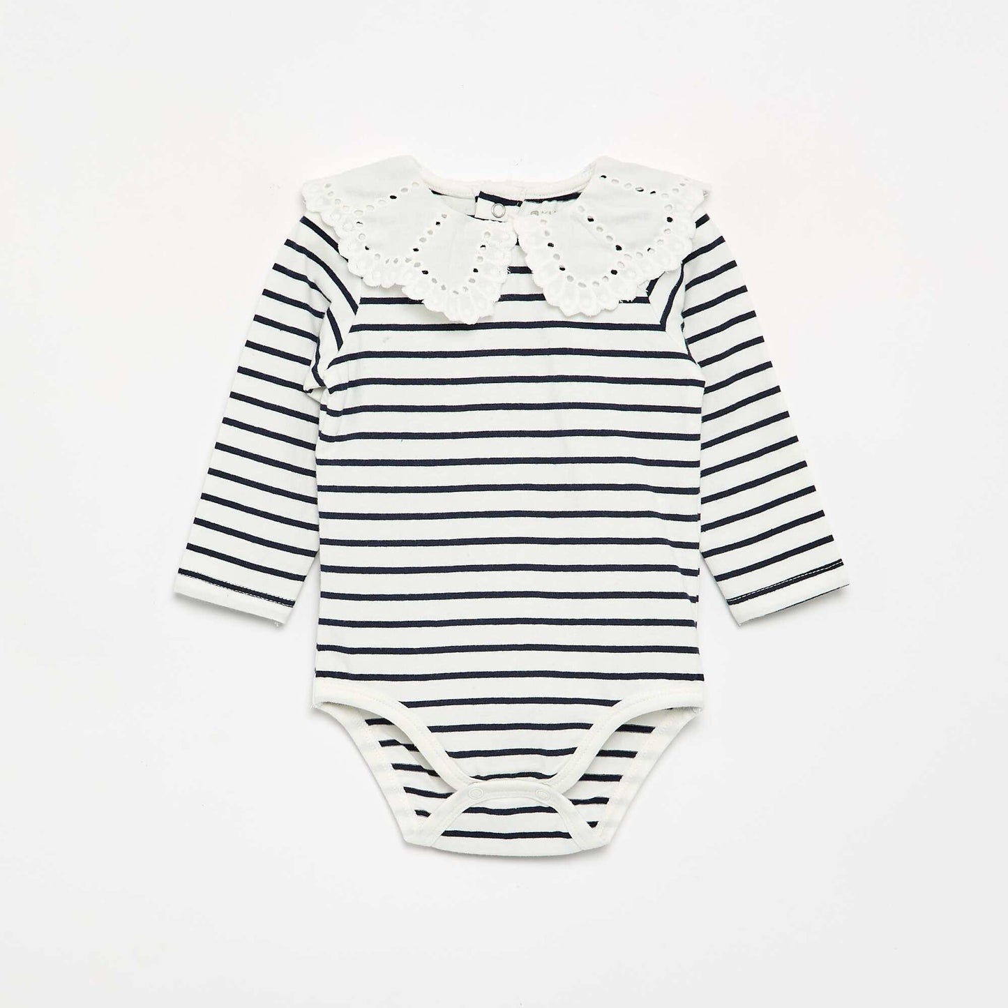 Printed Bodysuit with Broderie Anglaise Peter Pan Collar WHITE