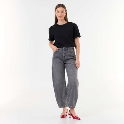 Wide barrel-leg denim pants GREY