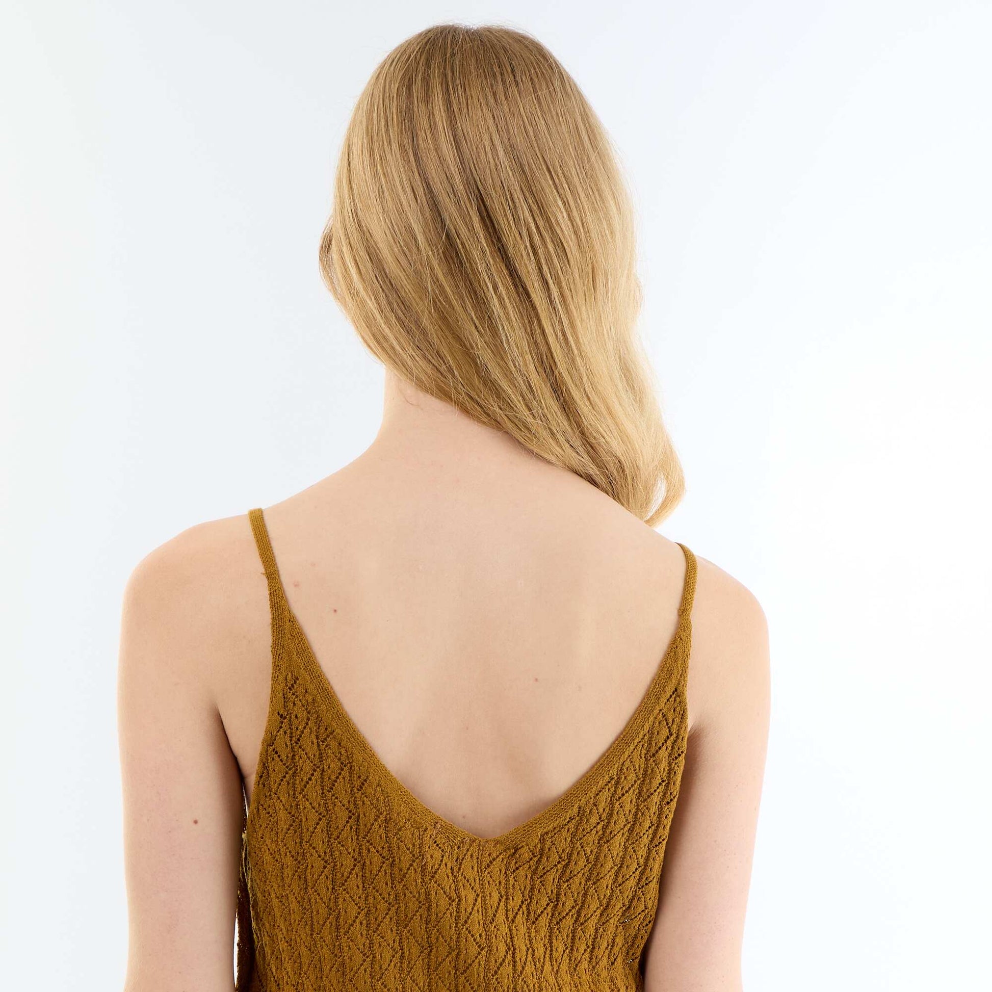 Crochet knit tank top BROWN
