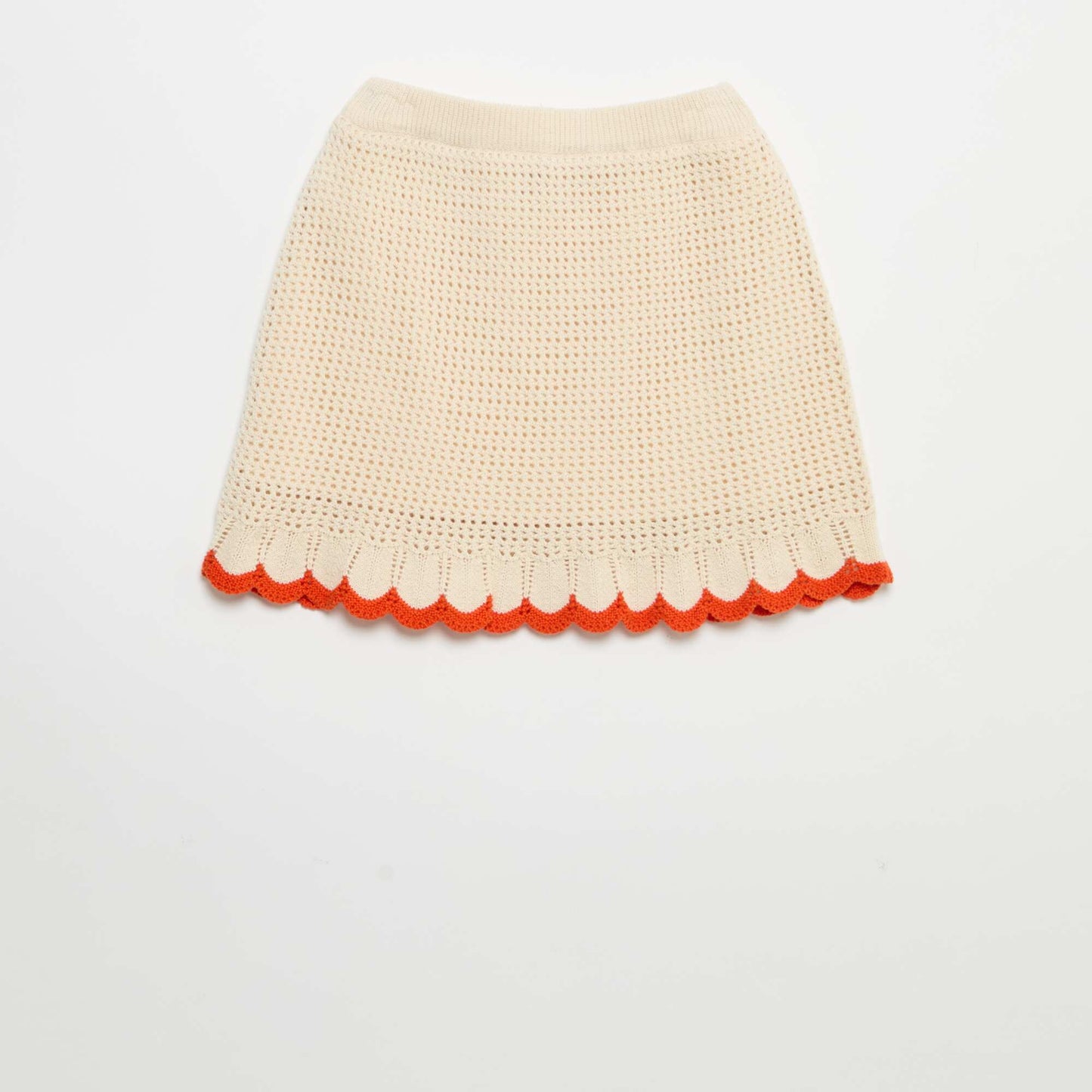 Fine knit skirt with wavy trim BEIGE
