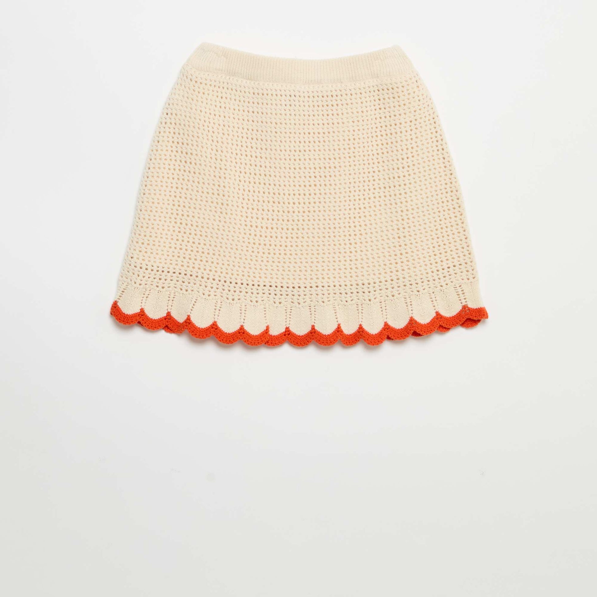 Fine knit skirt with wavy trim BEIGE