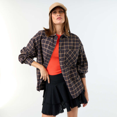 Long-sleeved checked shirt BLUE
