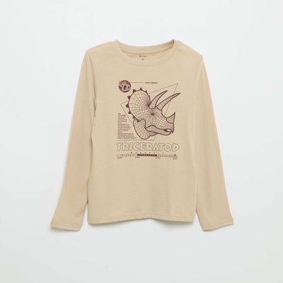 Long-sleeved printed T-shirt BEIGE