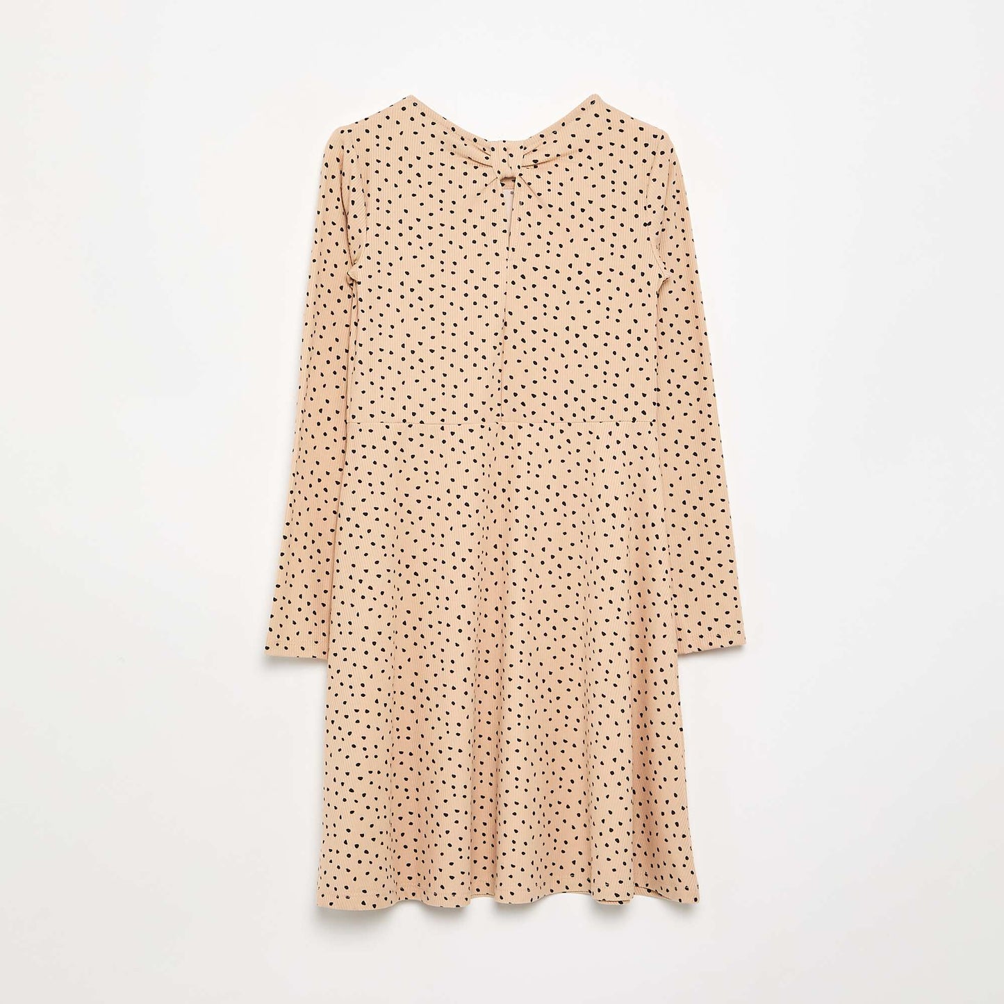 Printed long-sleeved dress BEIGE