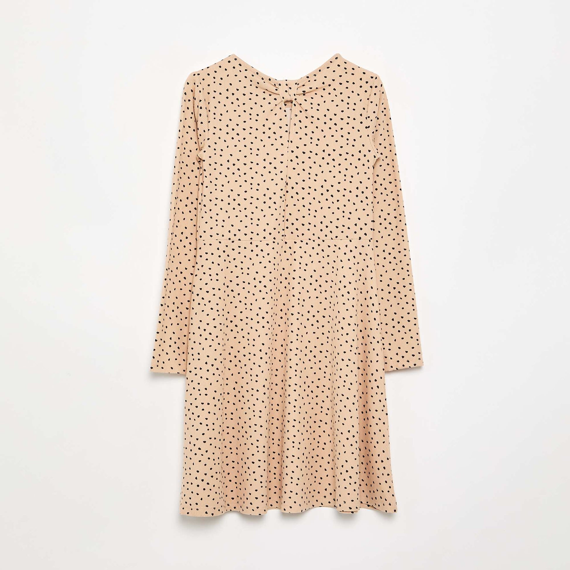 Printed long-sleeved dress BEIGE