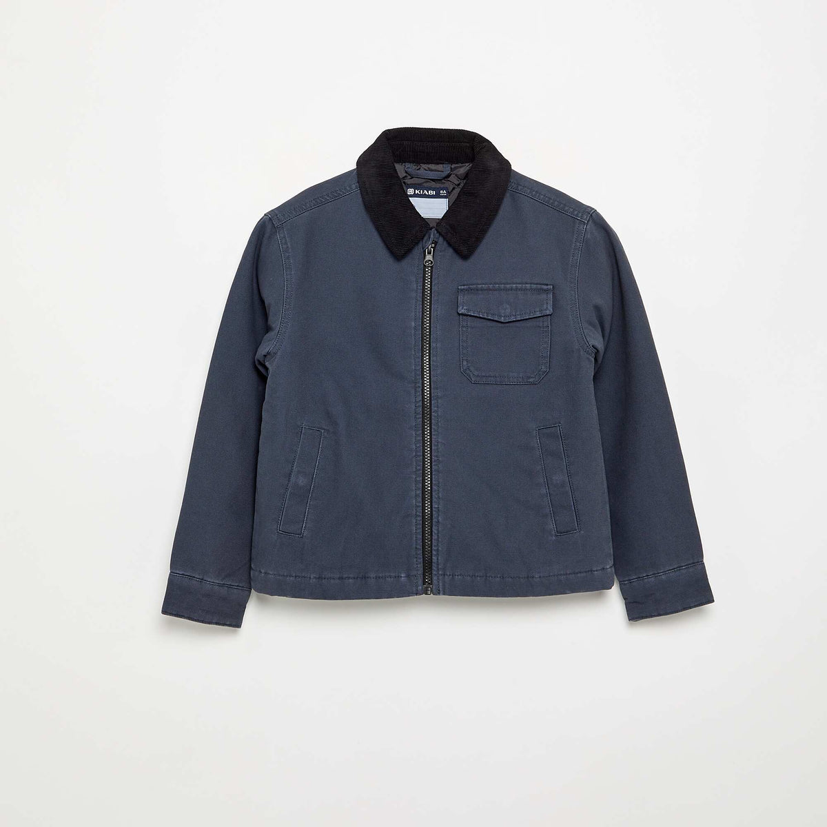 Short jacket with contrasting velvet collar BLUE
