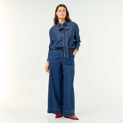 Wide leg jeans with cut-out pockets BLUE