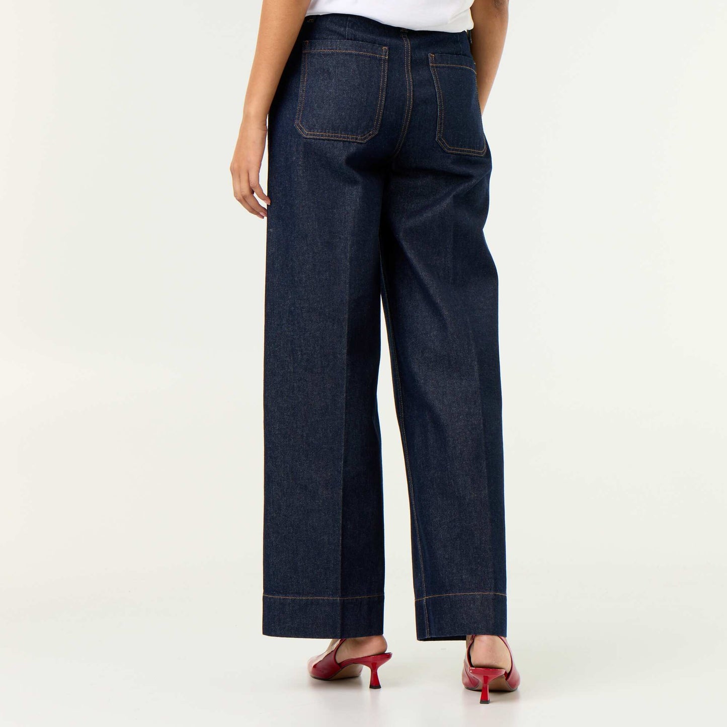 High-waisted wide-leg jeans with patch pockets BLUE