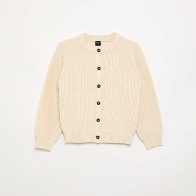Plain Long-Sleeved Cardigan ECRU