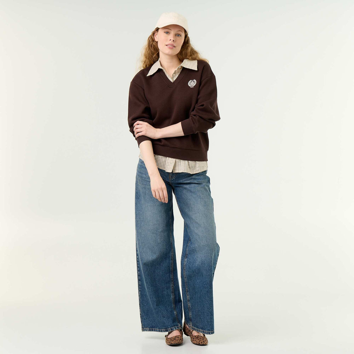2-in-1 Shirt Sweatshirt BROWN