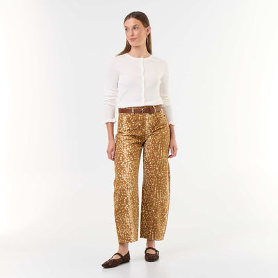 Patterned Wide-Leg Denim Pants BEIGE